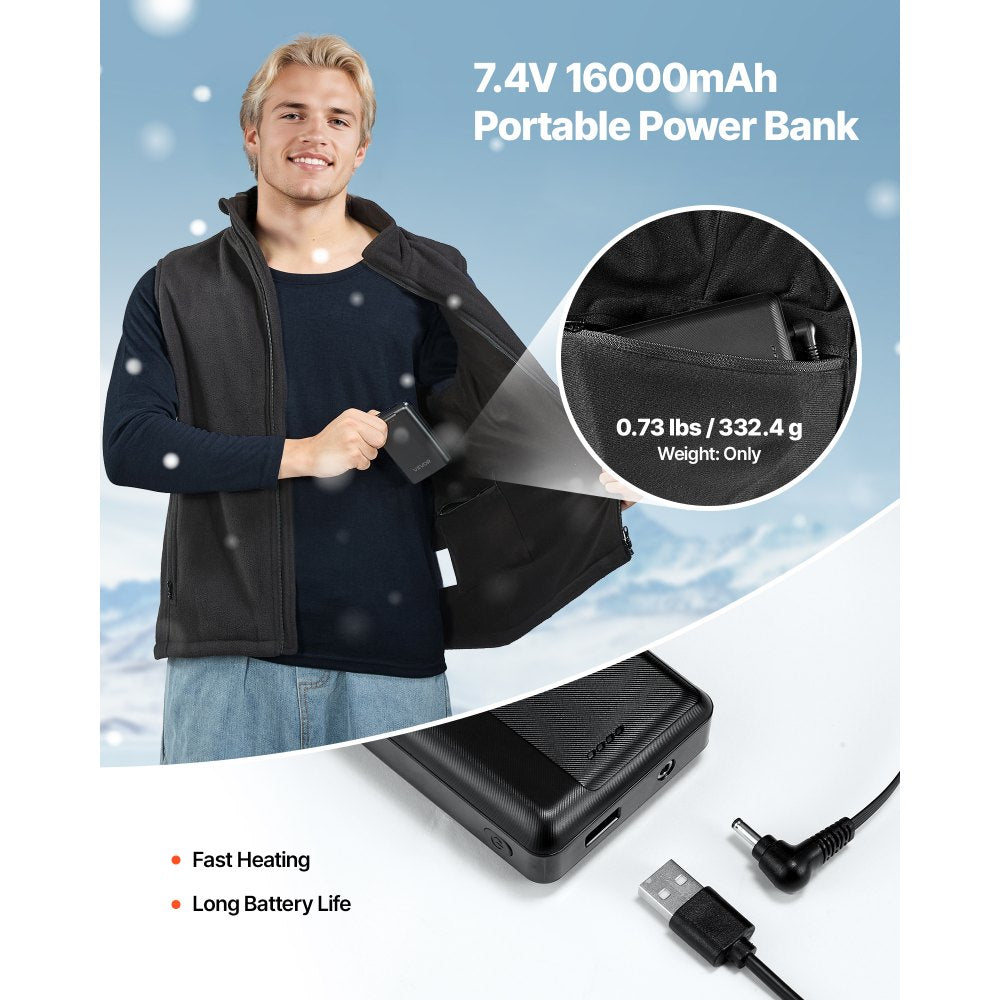 VEVOR Heated Vest, Men Electric Heating Vest with 16000 mAh Battery Pack, 6 Heating Zones Lightweight Rechargeable Winter-Vest with 3 Levels, for Outdoor Hiking Camping Fishing Skiing, Size XL