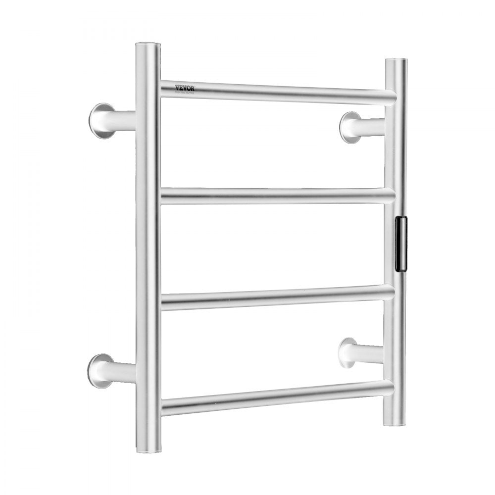 VEVOR 4 Bars Towel Warmer Rack, Wall Mounted Heated Towel Rack for Bathroom, IPX5 Waterpoof Towel Heater Rack with Timer & LED Display Screen, 5 Levels Adjustable Temperature Towel Heater, Silver