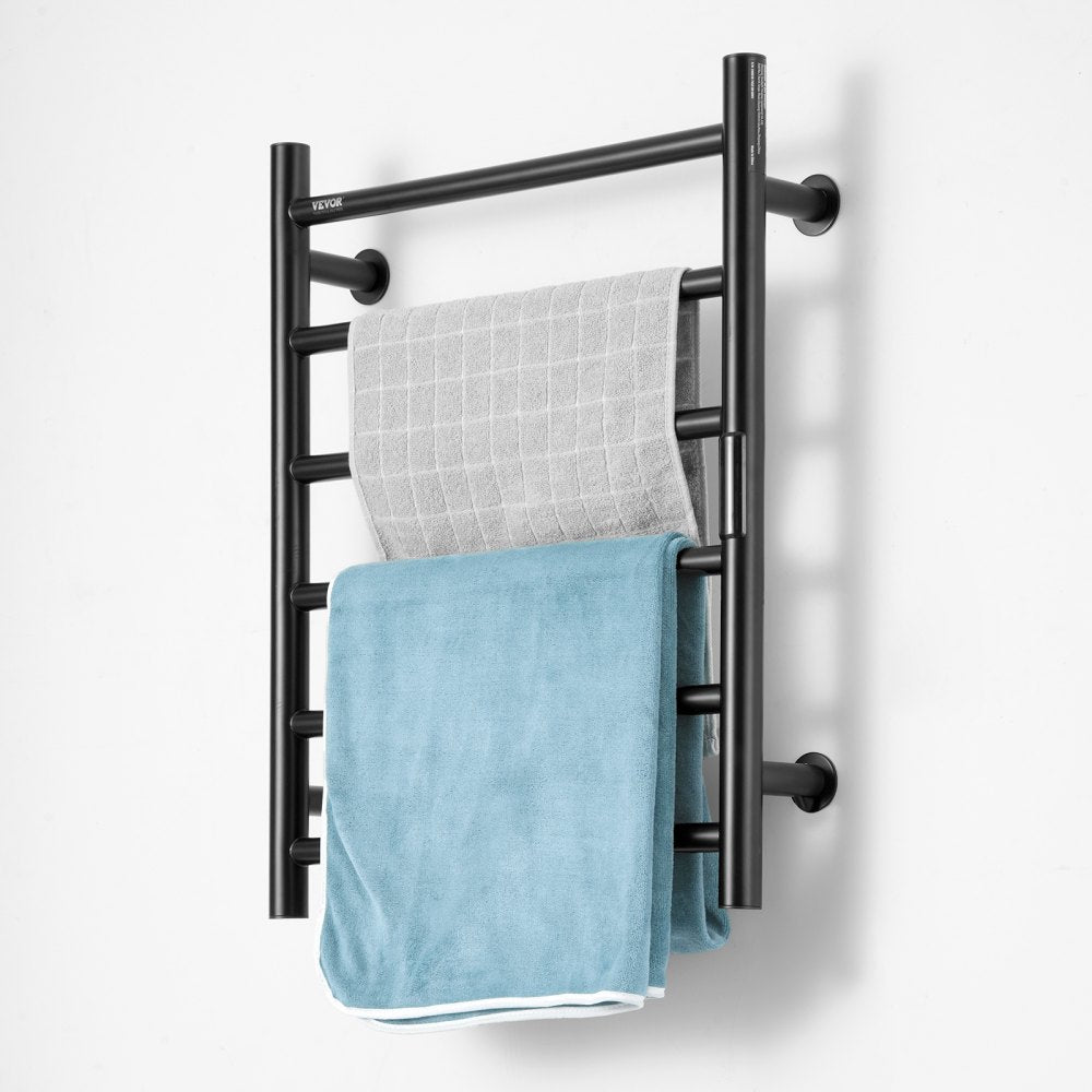 VEVOR 6 Bars Towel Warmer Rack, 120V Wall Mounted Heated Towel Rack for Bathroom, IPX5 Waterpoof Towel Heater Rack with Timer & LED Display Screen, 5 Levels Adjustable Temperature Towel Heater, Black