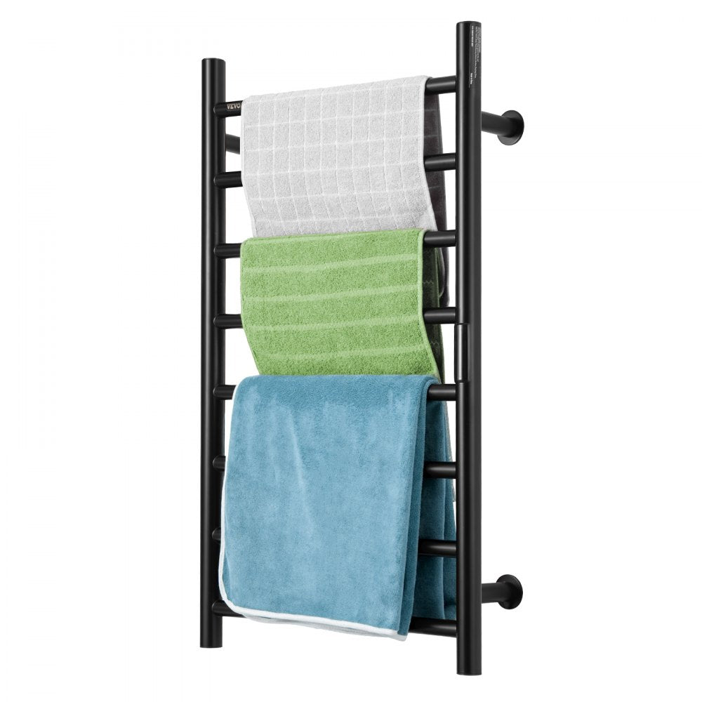 VEVOR 8 Bars Towel Warmer Rack, 120V Wall Mounted Heated Towel Rack for Bathroom, IPX5 Waterpoof Towel Heater Rack with Timer & LED Display Screen, 5 Levels Adjustable Temperature Towel Heater, Black