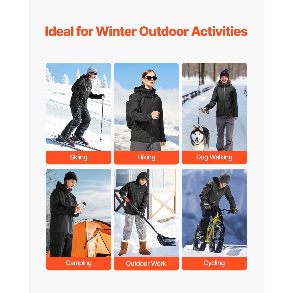 VEVOR Heated Jacket for Men with 7.4V Battery, Soft Shell Electric Heating Coat, Windproof Waterproof Lightweight Outerwear with 5 Heating Zones & 3 Heat Settings, Machine Washable, S Size