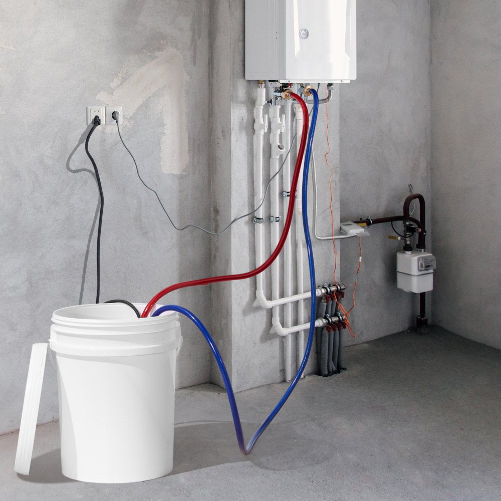 VEVOR Tankless Water Heater Flushing Kit, Includes Efficient Pump & 5 Gallon Pail & 2 Hoses & Descaling Powder, Wrench and Adapter for Quick Install Easy to Start, Water Heater Flush Kit