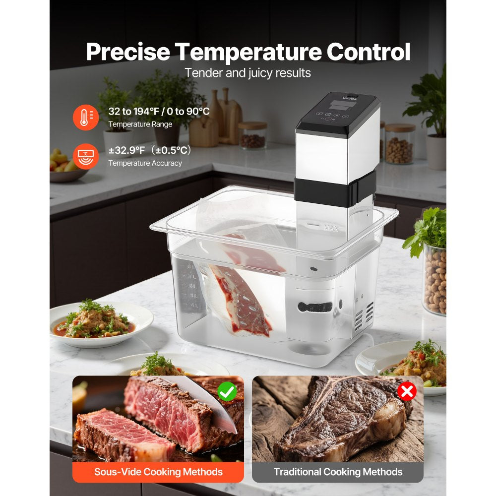 VEVOR Sous Vide Precision Cooker, 1500W Sous-Vide Cooking Machine, Immersion Circulator with LED Digital Display, Adjustable Screw Clamp, Fast-Heating, Accurate Temperature & Timer Control, Sous-Vide