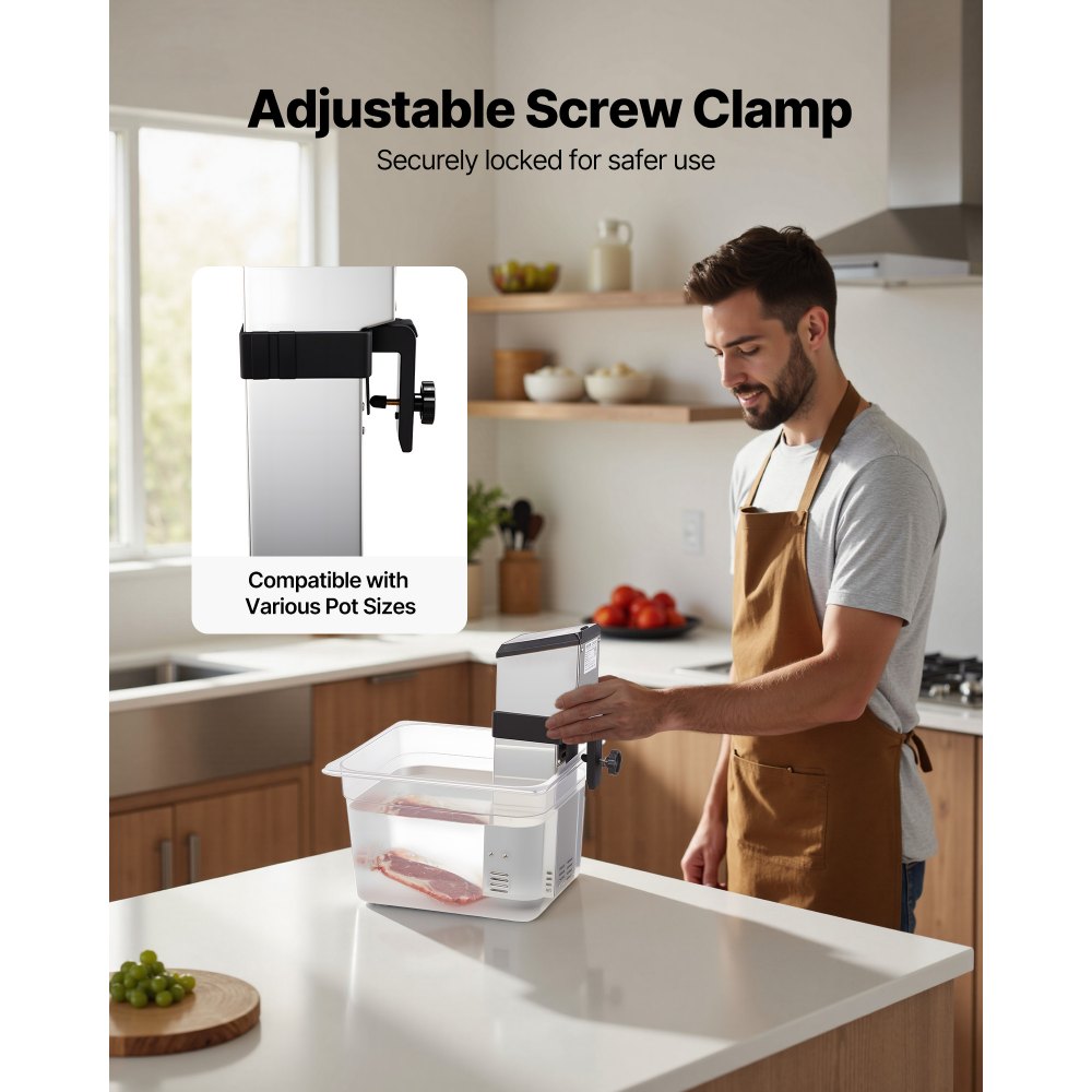 VEVOR Sous Vide Precision Cooker, 1500W Sous-Vide Cooking Machine, Immersion Circulator with LED Digital Display, Adjustable Screw Clamp, Fast-Heating, Accurate Temperature & Timer Control, Sous-Vide