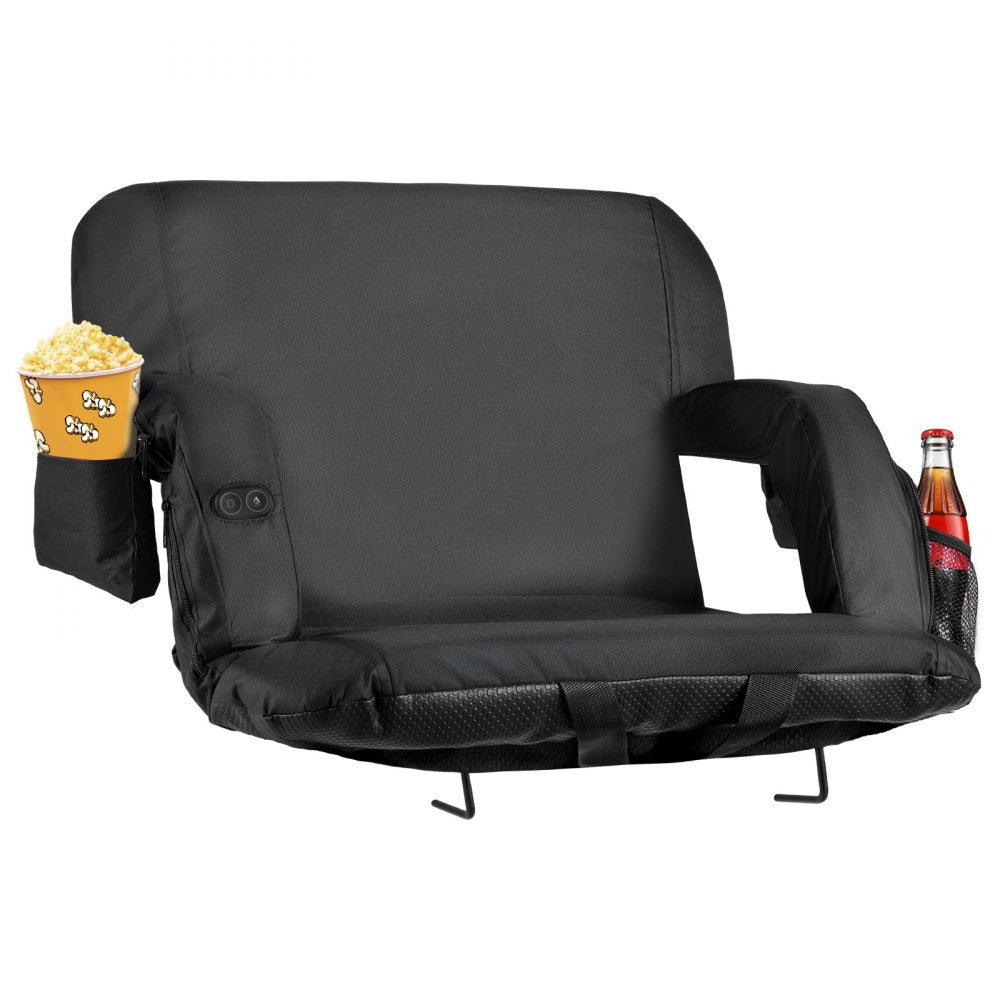 VEVOR Stadium Seat, 25 inch Heated Stadium Chair, Bleacher Seat Heated with 4 Pockets for Bleachers, 3 Level Heating & 6 Modes Vibration Portable Heating Stadiums Chair for Camping, Sports Events
