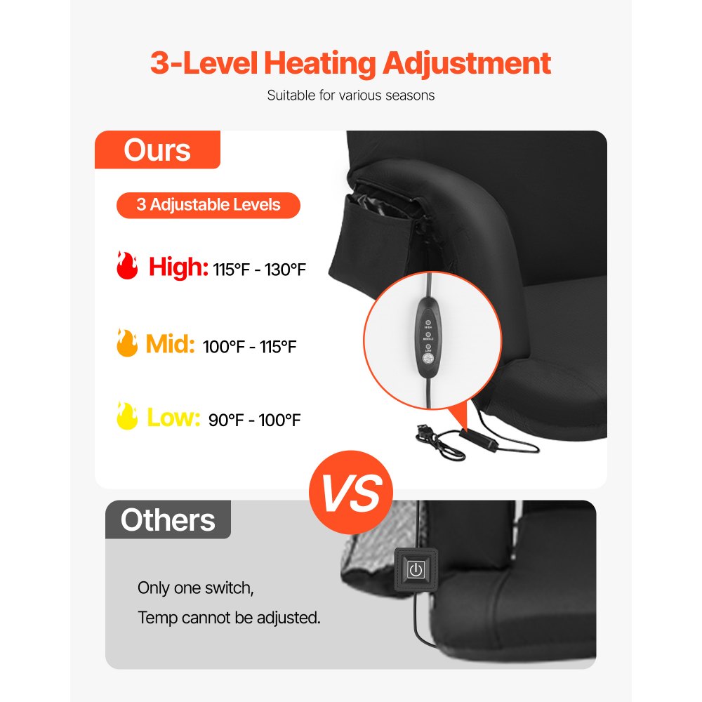 VEVOR Double Heated Stadium Seat with Back Support, 3 Level Heating Wide Bleacher Seat, Folding Portable Padded Reclining Chair with Hook Pocket Cupholder, Ideal for Sport Event Beach Concert (2 Set)