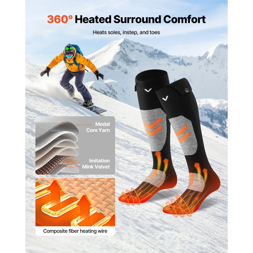 VEVOR Heated Socks, 5000mAh Battery Powered, Rechargeable Heating Socks with 4 Heating Levels, Electric Heated Sock with APP Control for Men Women, Foot Warmer for Hunting Riding Camping Hiking