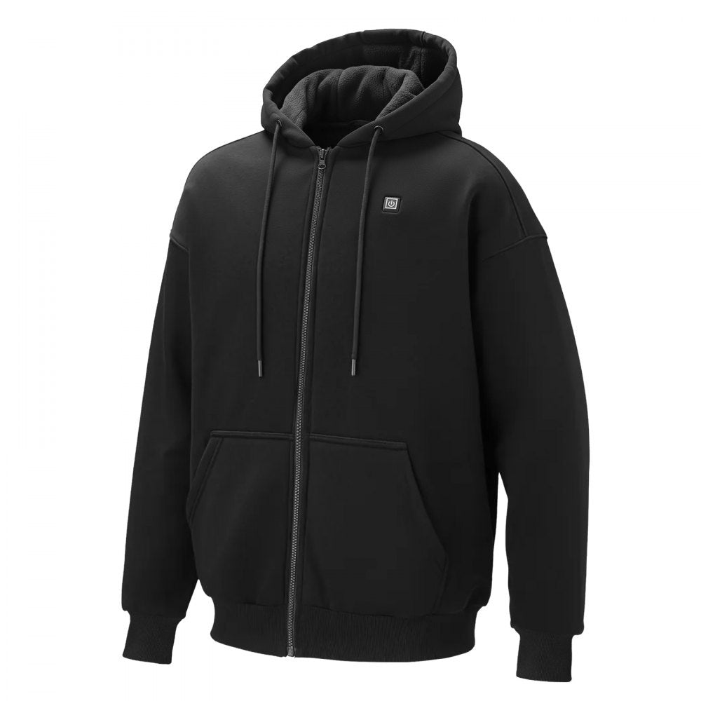 VEVOR Heated Jacket Hoodie for Men Women, Heated Sweatshirt Unisex Full-Zip with 7.4V 16000mAh Power Bank Pack, 5 Heating Zones, 3 Temp Levels, 4-8H Warmth, for Winter Outdoor Camping, Black, S Size