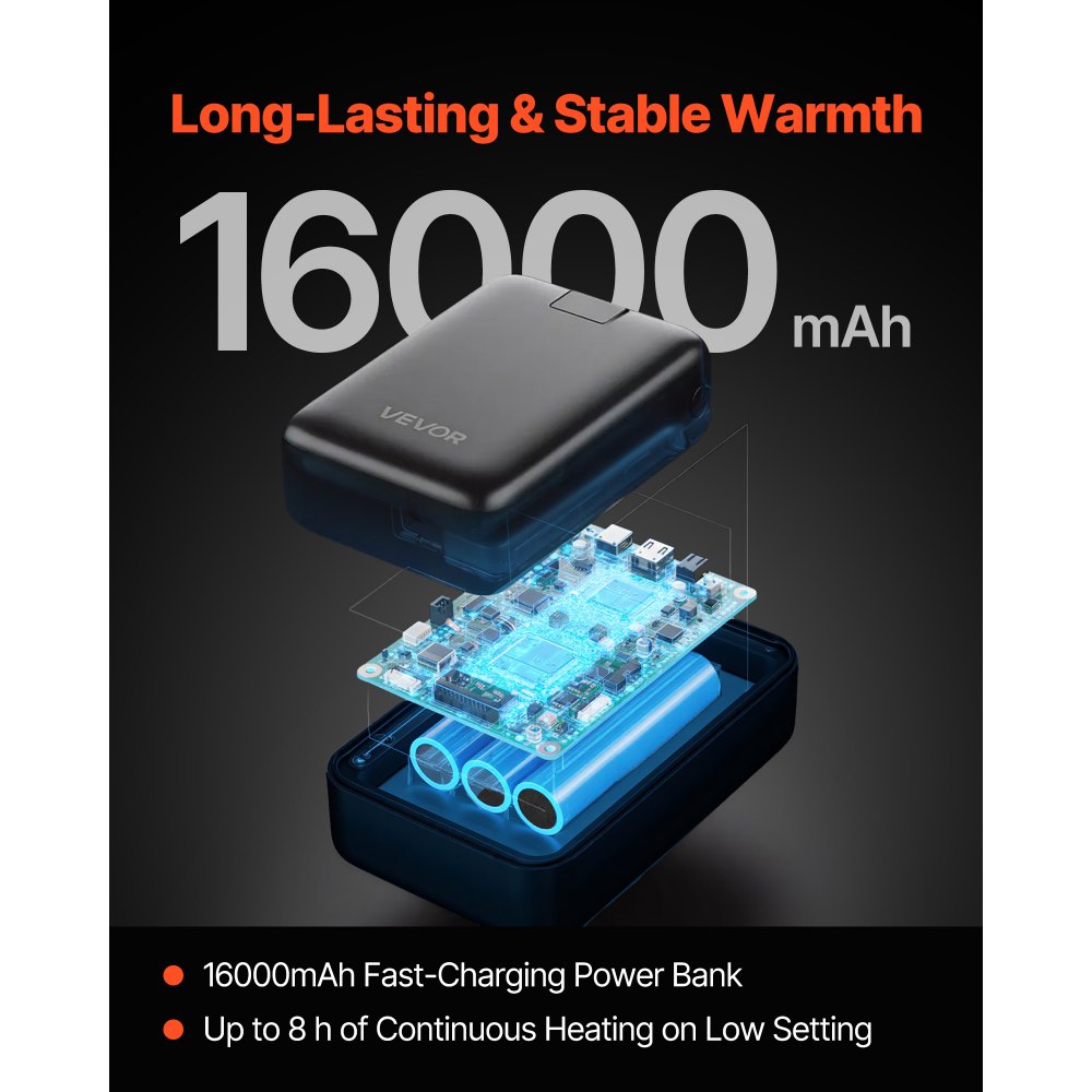 VEVOR Heated Sweatshirt Hoodie for Men Women, Heated Jacket Unisex with 7.4V 16000mAh Rechargeable Power Bank Pack, 5 Heating Zones, 3 Temp Levels, 4-8H Warmth, for Winter Outdoor Camping, Black, M Size