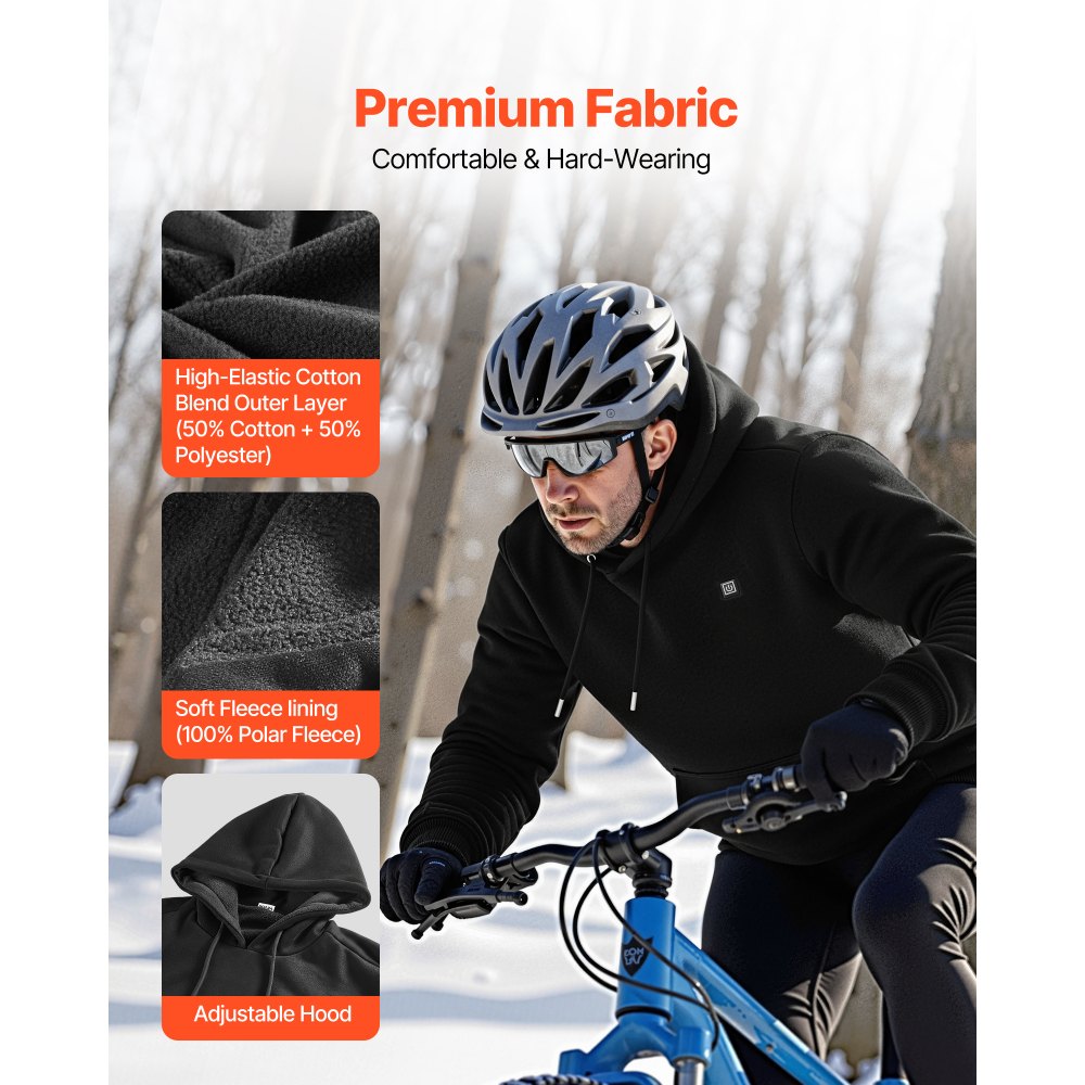 VEVOR Heated Sweatshirt Hoodie for Men Women, Heated Jacket Unisex with 7.4V 16000mAh Rechargeable Power Bank Pack, 5 Heating Zones, 3 Temp Levels, 4-8H Warmth, for Winter Outdoor Camping, Black, M Size