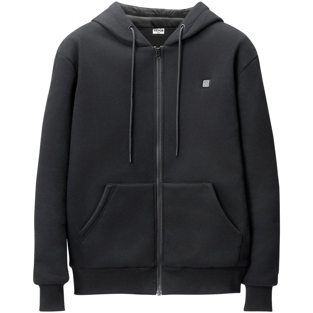 VEVOR Heated Hoodie, Unisex Heated Sweatshirt with Battery Pack 7.4V, Zip Up Electric Jacket with 5 Heating Zones for Men & Women, Lightweight Warm Heated Outdoor Pullover for Camping, S Size Black