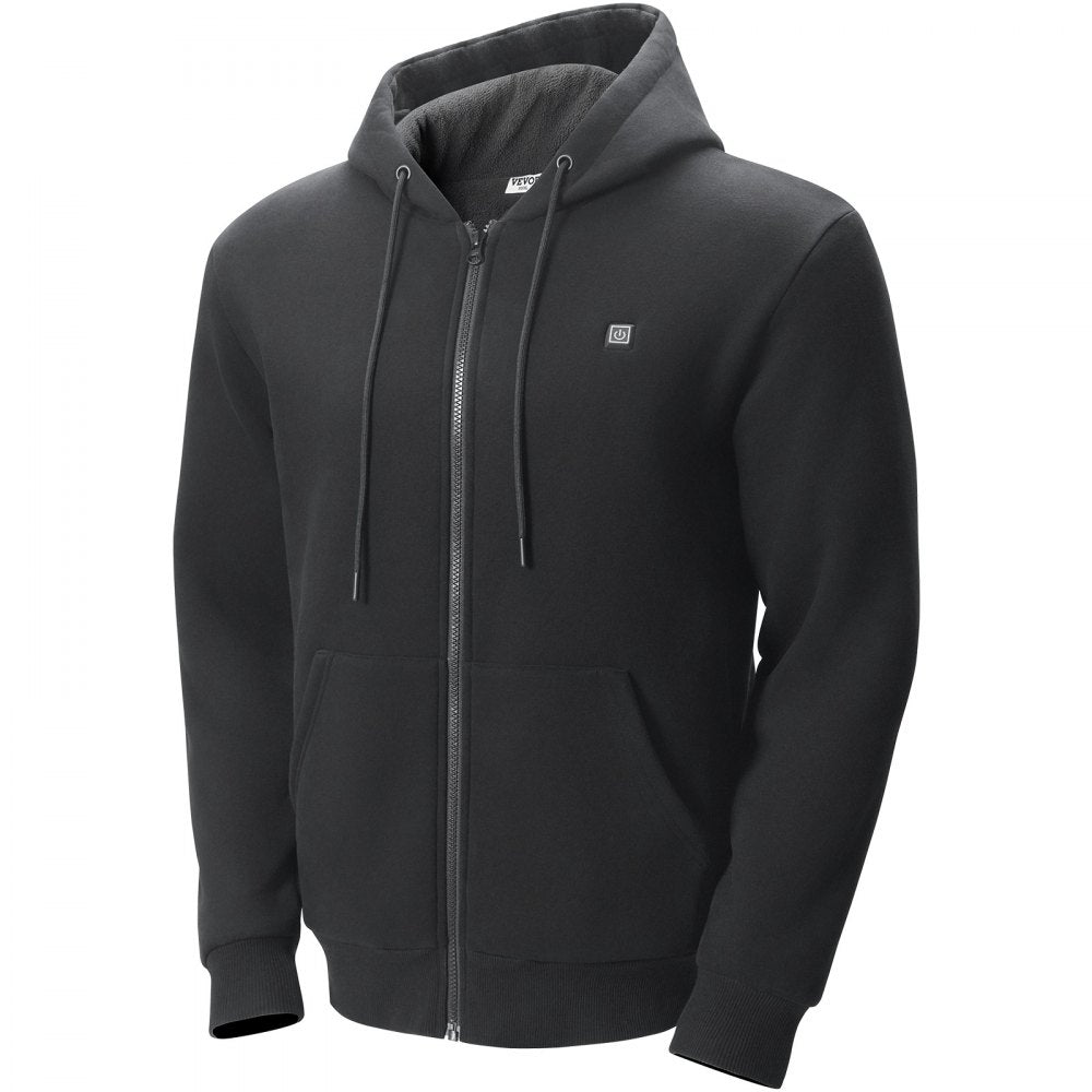 VEVOR Heated Hoodie, Unisex Heated Sweatshirt with Battery Pack 7.4V, Zip Up Electric Jacket with 5 Heating Zones for Men & Women, Lightweight Warm Heated Outdoor Pullover for Camping, S Size Black