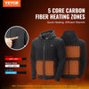 VEVOR Heated Hoodie, Unisex Heated Sweatshirt with Battery Pack 7.4V, Zip Up Electric Jacket with 5 Heating Zones for Men & Women, Lightweight Warm Heated Outdoor Pullover for Camping, M Size Black