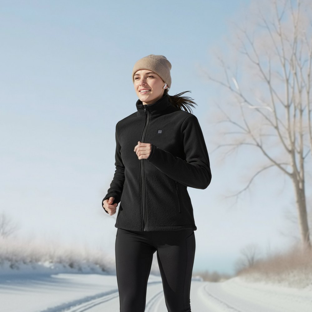 VEVOR Heated Fleece Jacket for Women, Heated Sweatshirt with 7.4V 16000mAh Rechargeable Power Bank Pack, 6 Heating Zones, 3 Temp Levels, 3h/6h/10h Warmth, for Winter Outdoor Camping, Black, L Size