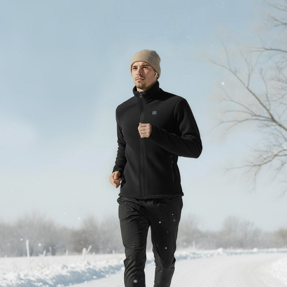 VEVOR Heated Fleece Jacket for Men, Heated Sweatshirt with 7.4V 16000mAh Rechargeable Power Bank Pack, 6 Heating Zones, 3 Temp Levels, 3h/6h/10h Warmth, for Winter Outdoor Camping, Black, M Size