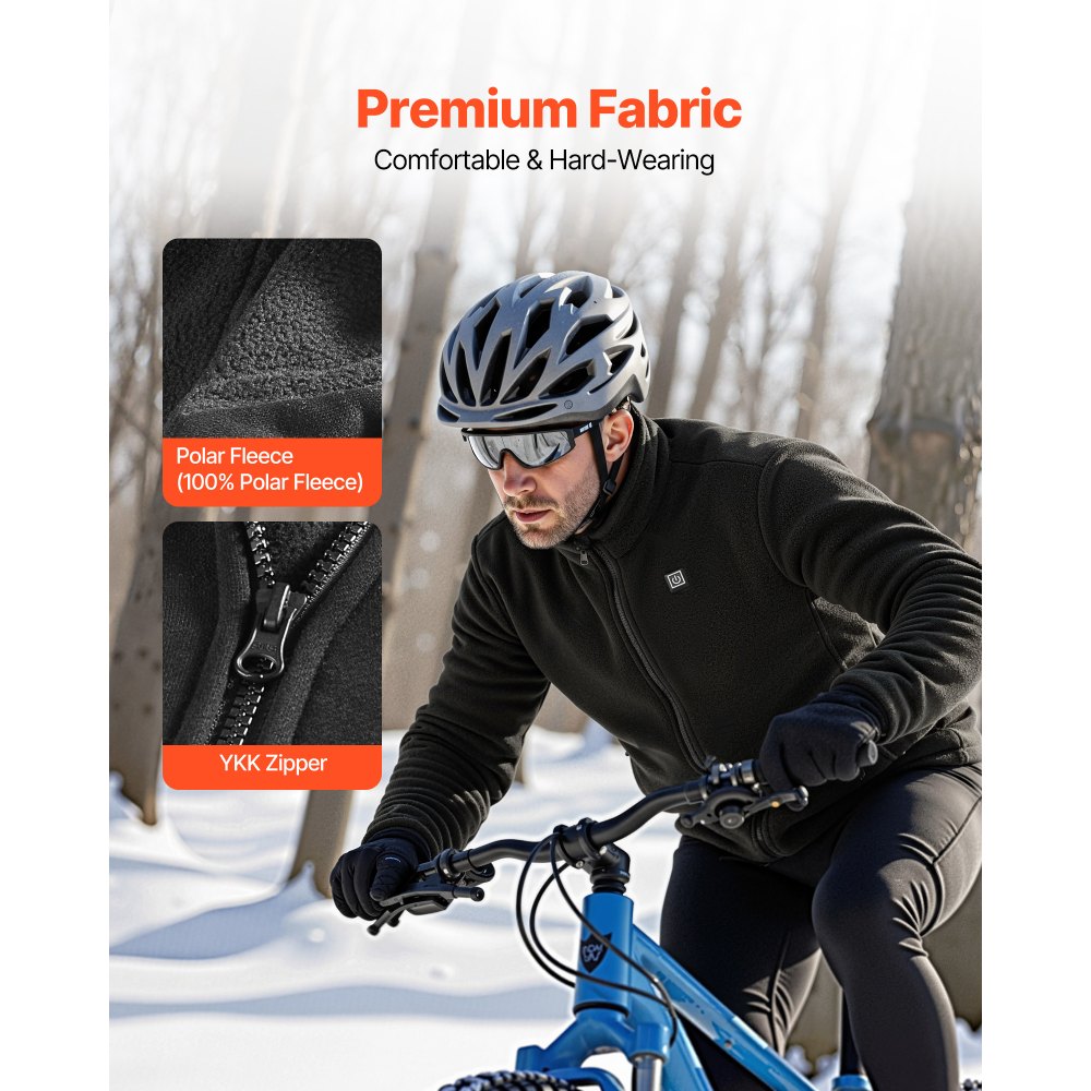 VEVOR Heated Fleece Jacket for Men, Heated Sweatshirt with 7.4V 16000mAh Rechargeable Power Bank Pack, 6 Heating Zones, 3 Temp Levels, 3h/6h/10h Warmth, for Winter Outdoor Camping, Black, XL Size