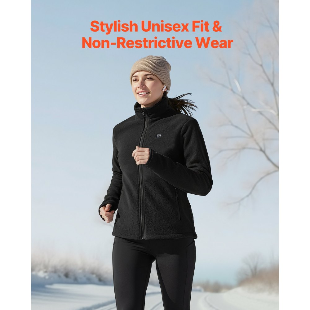VEVOR Heated Fleece Jacket for Women, Heated Sweatshirt with 7.4V 16000mAh Rechargeable Power Bank Pack, 6 Heating Zones, 3 Temp Levels, 3h/6h/10h Warmth, for Winter Outdoor Camping, Black, XXXL Size