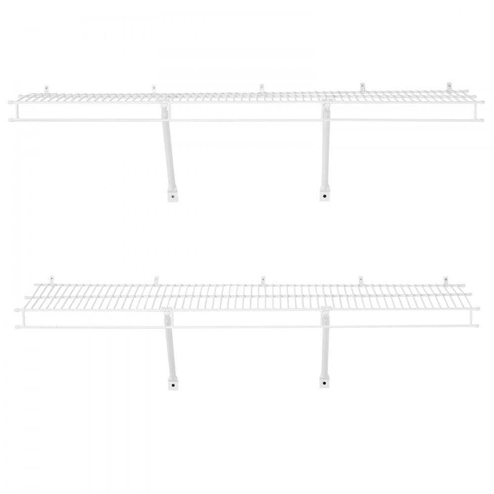 VEVOR Wire Shelf Kit, 4 ft, Set of 2, Wall Mounted Wire Shelves, Heavy-Duty Carbon Steel Hanging Shelf, Floating Wall Storage Shelves with Dip Coating, for Closet, Bedroom, Living Room, Office, Pantry