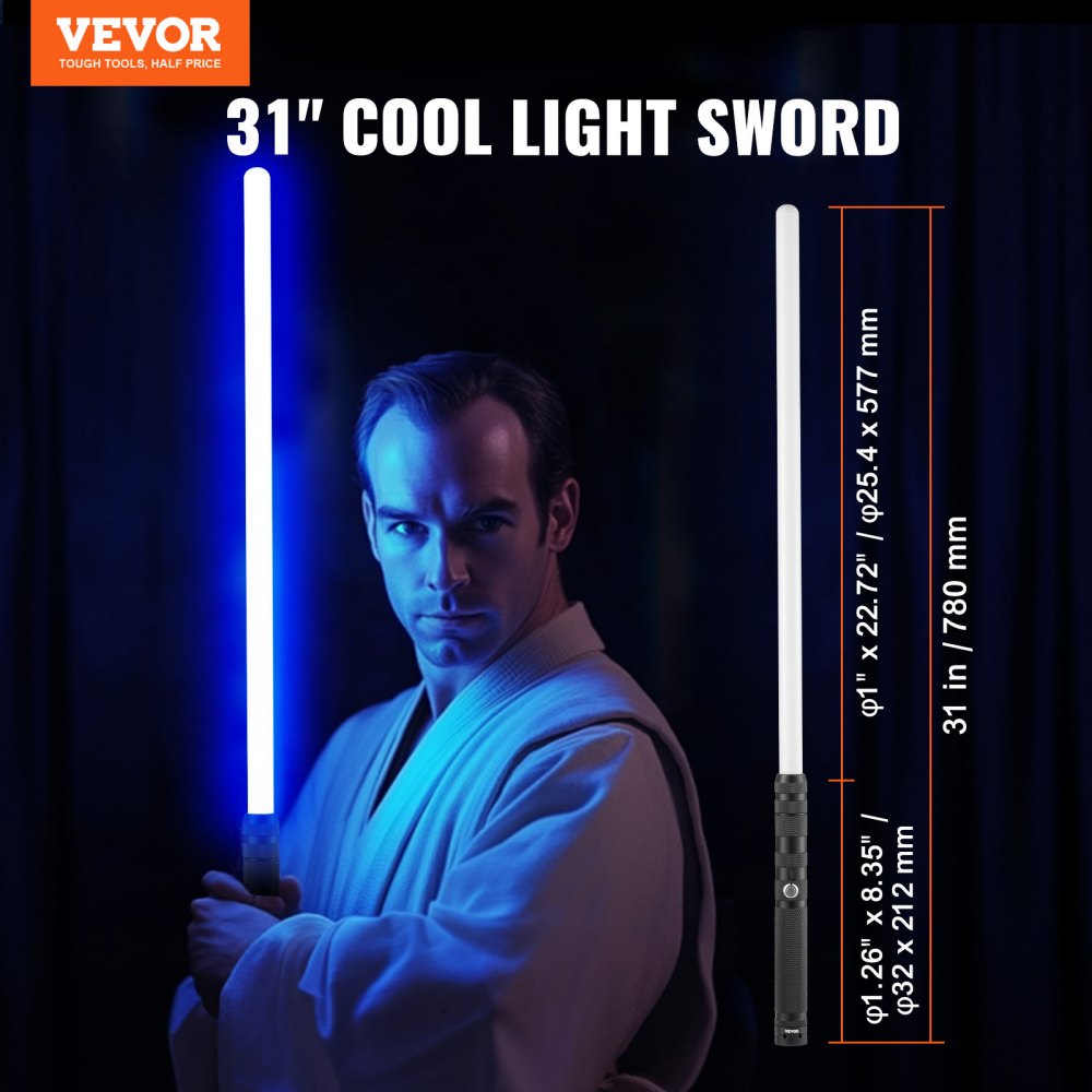VEVOR Light Sword, Light up Sword with 14 RGB Colors, FX Sound and Realistic Handle, Rechargeable Light Up Sword Toy for Adults and Kids, Christmas Day, Halloween Cosplay, Birthday, Black