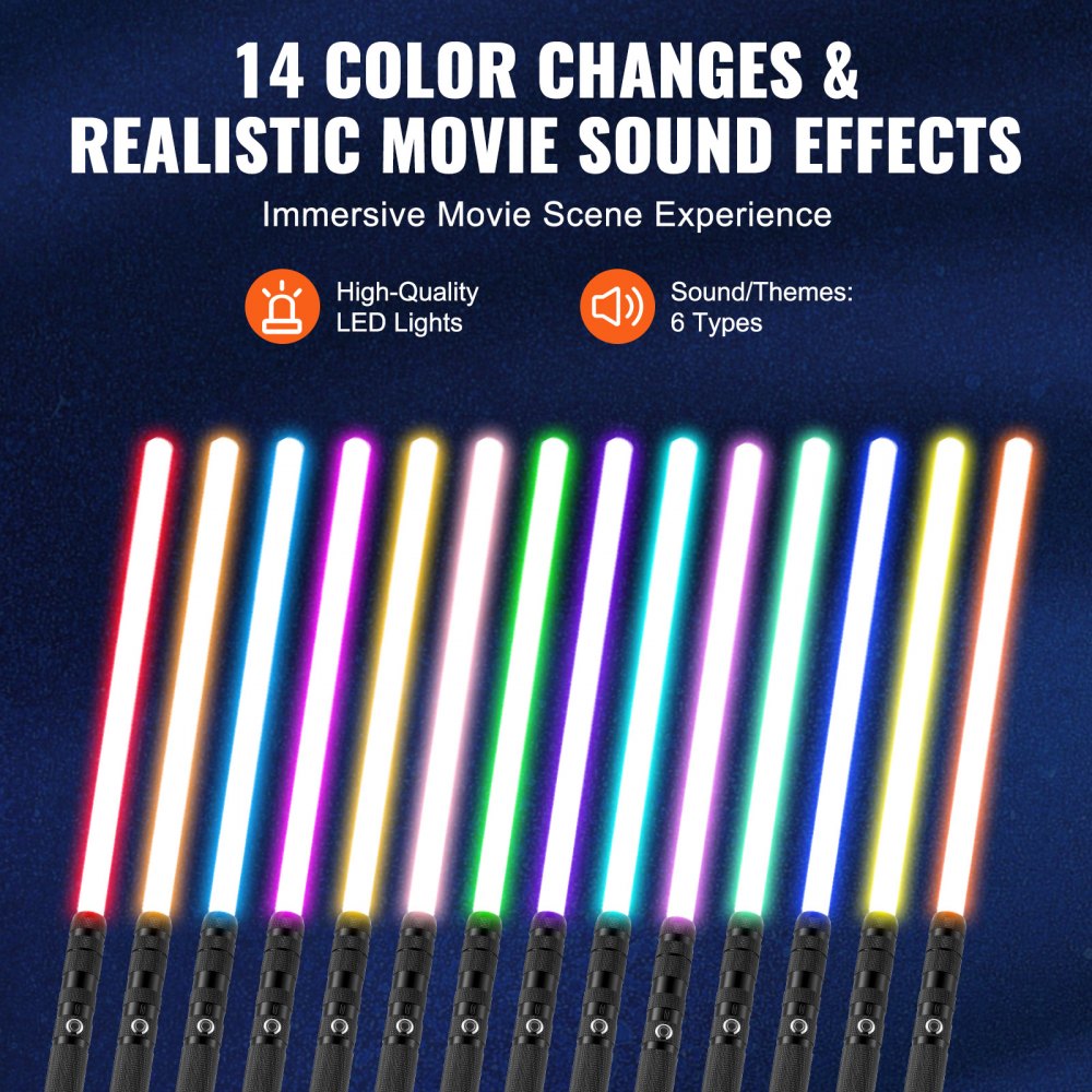VEVOR Light Sword, Light up Sword with 14 RGB Colors, FX Sound and Realistic Handle, Rechargeable Light Up Sword Toy for Adults and Kids, Christmas Day, Halloween Cosplay, Birthday, Black