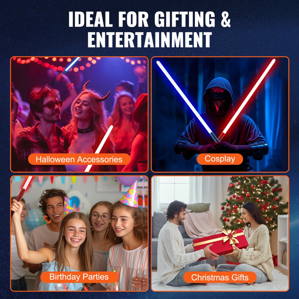 VEVOR Light Sword, 38" Light up Sword with 12 RGB Colors, FX Sound and Realistic Handle, Rechargeable Light Up Sword Toy for Adults and Kids, Christmas Day, Halloween Cosplay, Birthday, Black