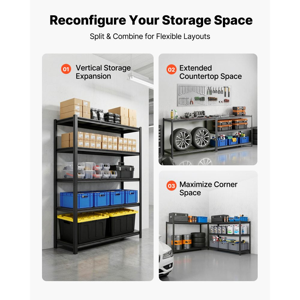 VEVOR Storage Shelves, 5-Tier Adjustable, 3000 lbs Capacity, Heavy Duty Garage Storage Shelving Unit, Metal Utility Rack Shelf, for Garage Workshop Warehouse Basement, 48.43" W x 18.31" D x 77.24" H