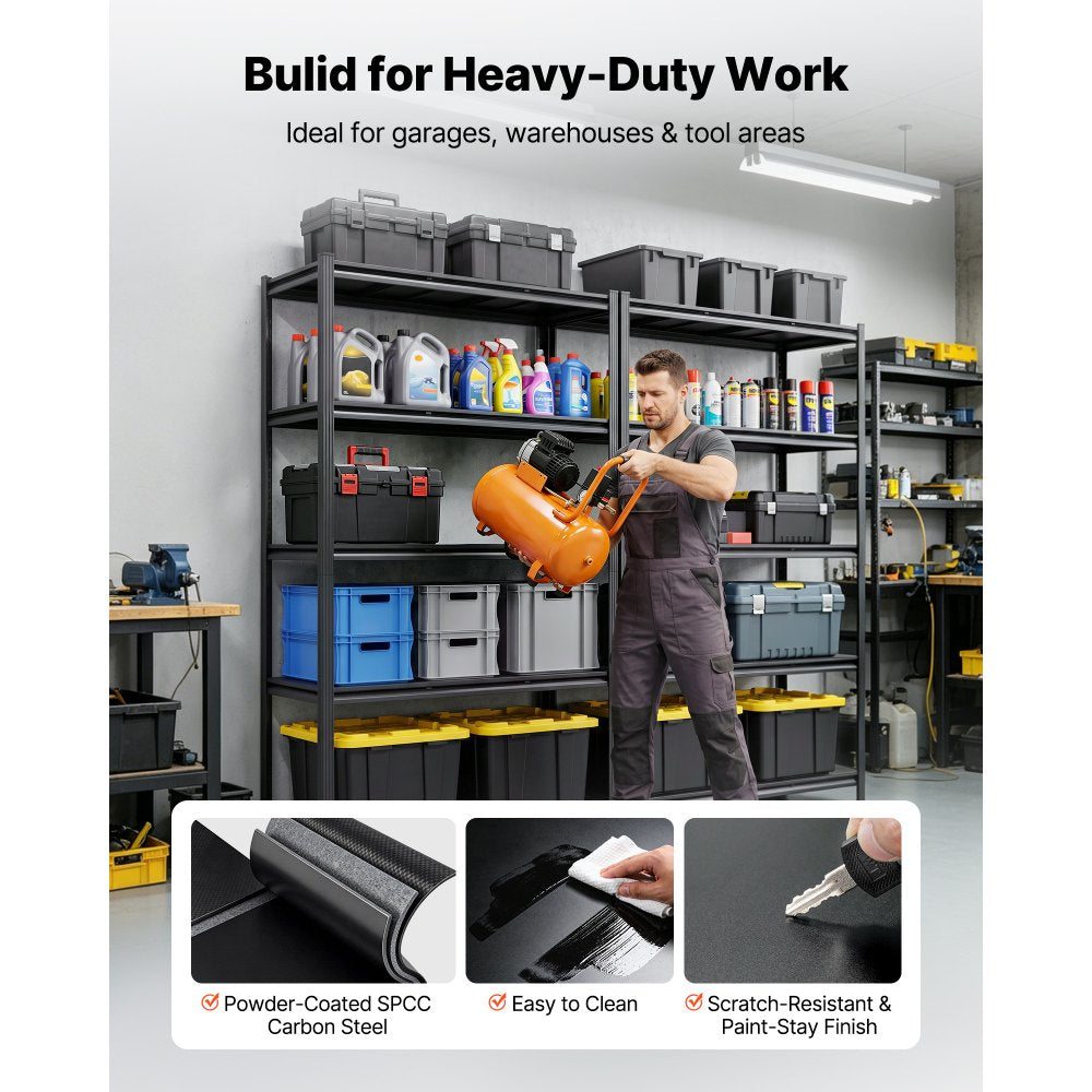 VEVOR Storage Shelves, 5-Tier Adjustable, 3000 lbs Capacity, Heavy Duty Garage Storage Shelving Unit, Metal Utility Rack Shelf, for Garage Workshop Warehouse Basement, 48.43" W x 18.31" D x 77.24" H