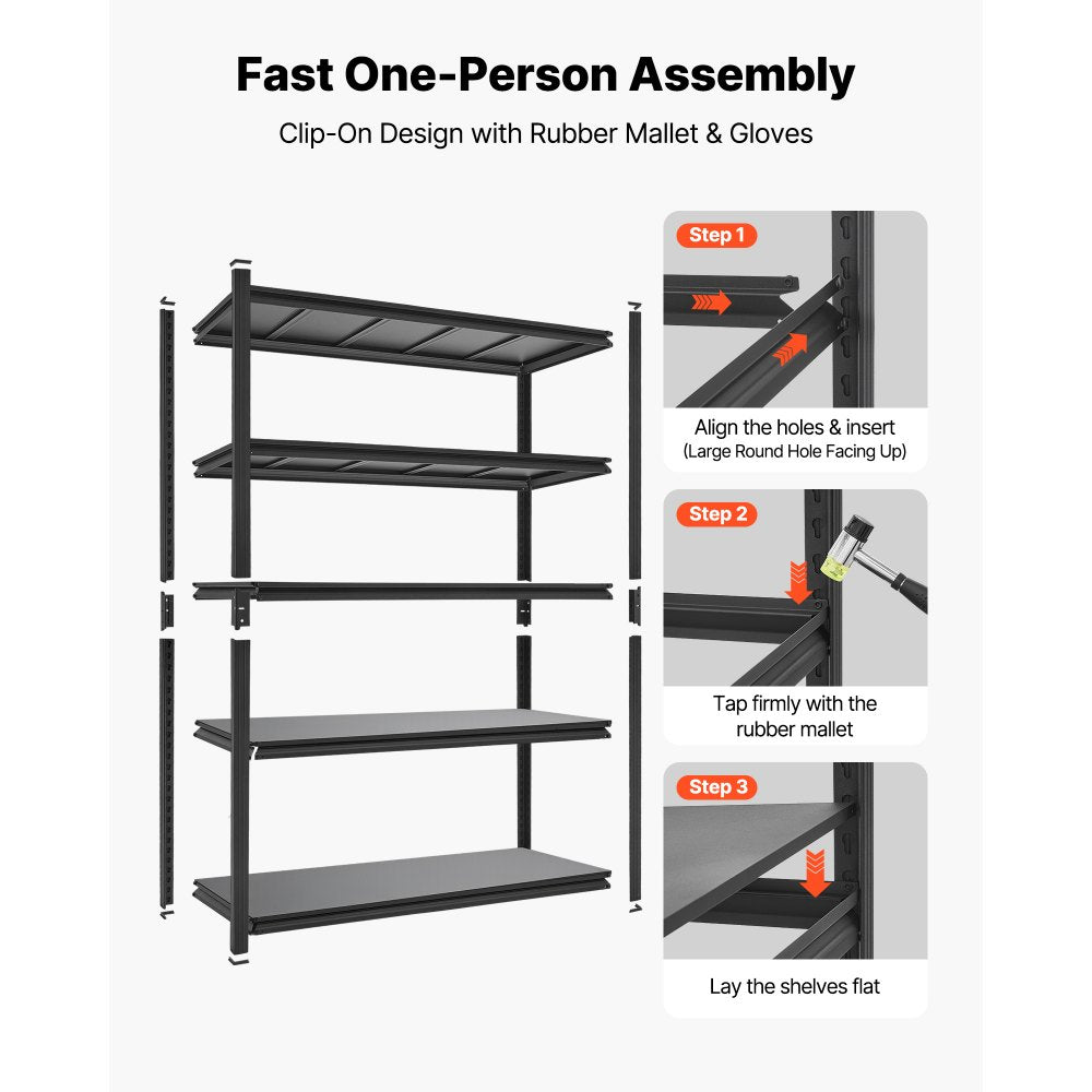 VEVOR Storage Shelves, 5-Tier Adjustable, 3000 lbs Capacity, Heavy Duty Garage Storage Shelving Unit, Metal Utility Rack Shelf, for Garage Workshop Warehouse Basement, 48.43" W x 18.31" D x 77.24" H