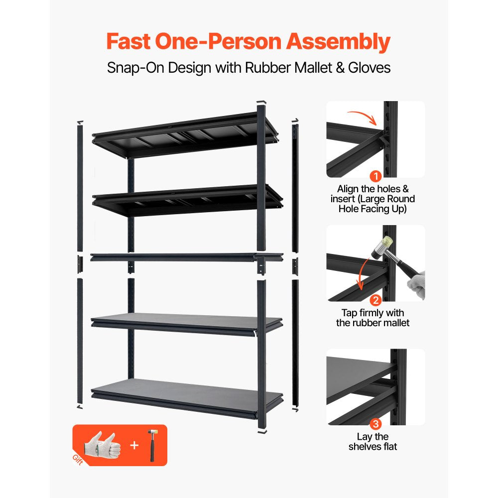VEVOR Storage Shelves, 5-Tier Adjustable, 2500 lbs Capacity, Heavy Duty Garage Storage Shelving Unit, Metal Utility Rack Shelf, for Garage Warehouse Basement Kitchen, 48.43" W x 18.31" D x 71.38" H