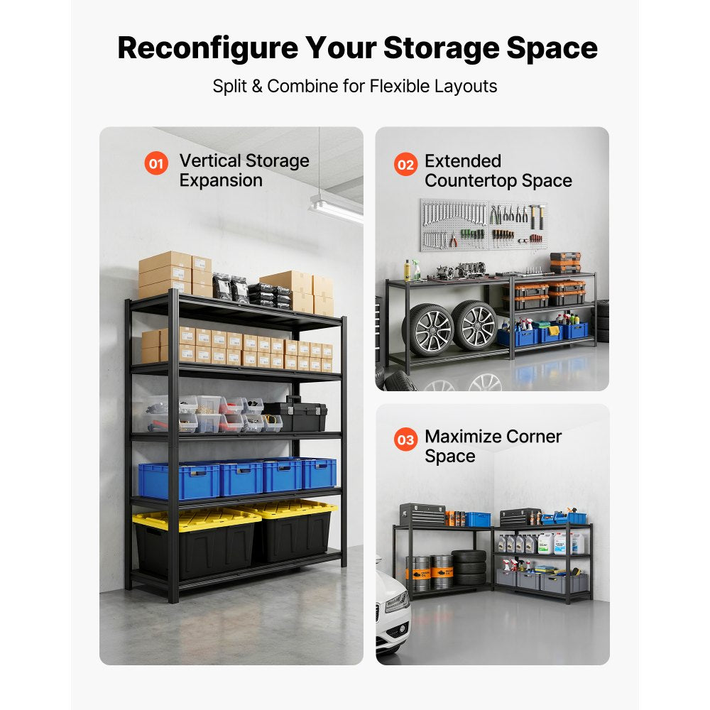 VEVOR Storage Shelves, 5-Tier Adjustable, 3000 lbs Capacity, Heavy Duty Garage Storage Shelving Unit, Metal Utility Rack Shelf, for Garage Workshop Warehouse Basement, 59.49" W x 20.55" D x 71.38" H