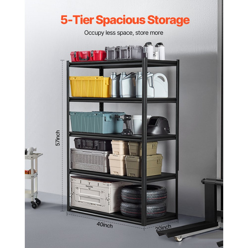 VEVOR Storage Shelves, 3000 lbs, 5 Tier Garage Storage Shelving, 24" D x 48" W x 72" H Adjustable Metal Shelves for Garage Shelves Utility Rack Shelf, Ideal for Kitchen, Warehouse, Basement, Black