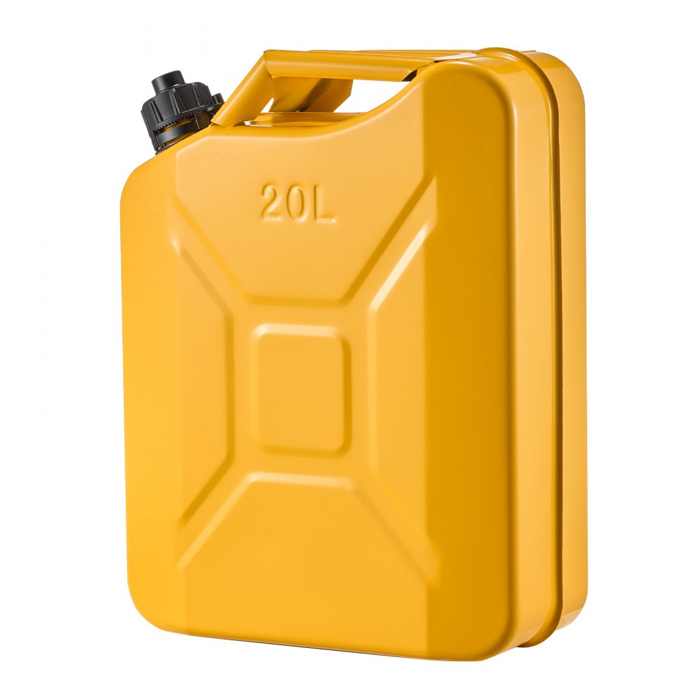 Newly Upgraded Oil-Tight VEVOR Metal Fuel Container, 5.3 Gallon, Fuel Jerry Can with Spout and Comfort Handle, 6 L/min Max Flow Rate, Leakproof & Corrosion-resistant Metal Gas Tank Most Cars Motorcycle ATV UTV, Yellow
