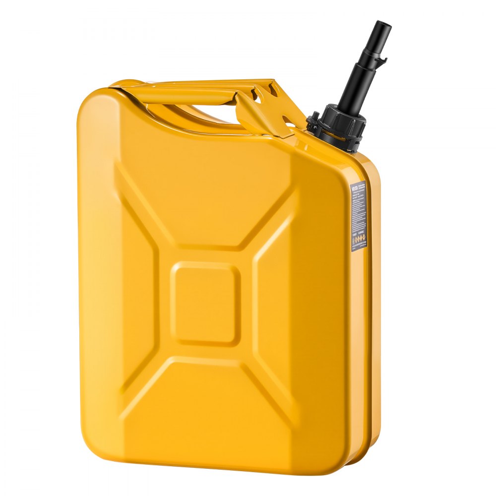 Newly Upgraded Oil-Tight VEVOR Metal Fuel Container, 5.3 Gallon, Fuel Jerry Can with Spout and Comfort Handle, 6 L/min Max Flow Rate, Leakproof & Corrosion-resistant Metal Gas Tank Most Cars Motorcycle ATV UTV, Yellow