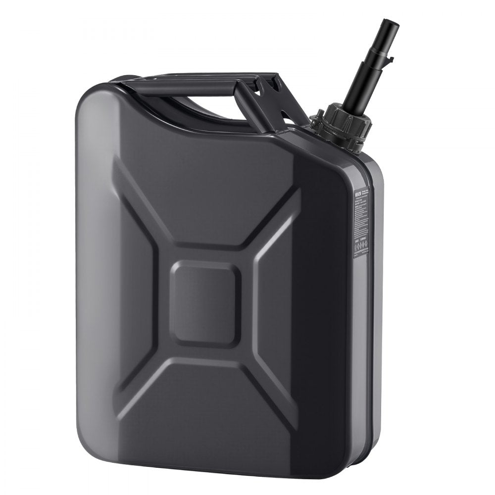 Newly Upgraded Oil-Tight！VEVOR Metal Fuel Container, 5.3 Gallon, Fuel Jerry Can with Spout and Comfort Handle, 6 L/min Max Flow Rate, Leakproof & Corrosion-resistant Metal Gas Tank Most Cars Motorcycle ATV UTV, Black