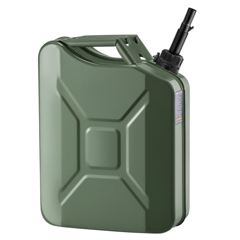 Newly Upgraded Oil-Tight！VEVOR Metal Fuel Container, 5.3 Gallon, Fuel Jerry Can with Spout and Comfort Handle, 6 L/min Max Flow Rate, Leakproof & Corrosion-resistant Metal Gas Tank Most Cars Motorcycle ATV UTV, Green