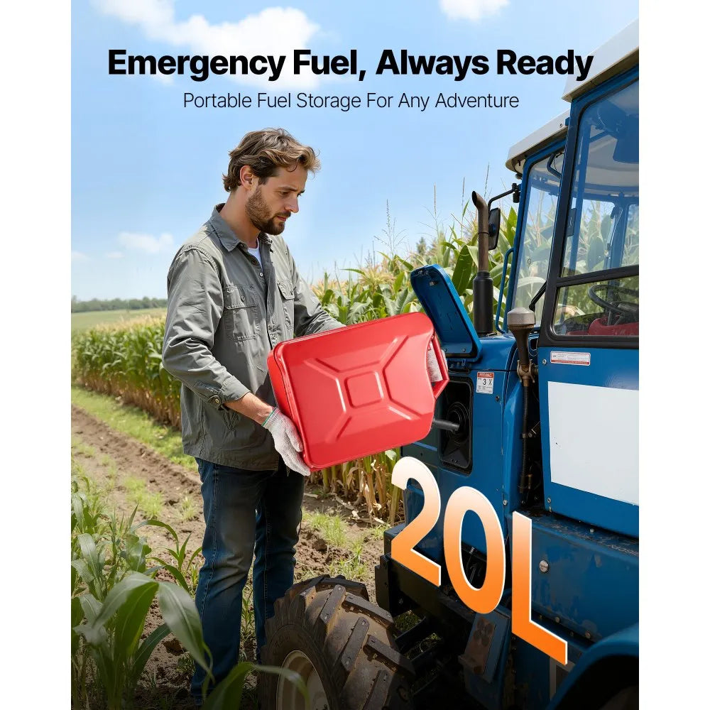 Newly Upgraded Oil-Tight！VEVOR Metal Fuel Container, 5.3 Gallon, Fuel Jerry Can with Spout and Comfort Handle, 6 L/min Max Flow Rate, Leakproof & Corrosion-resistant Metal Gas Tank Most Cars Motorcycle ATV UTV, Red, 2 Packs