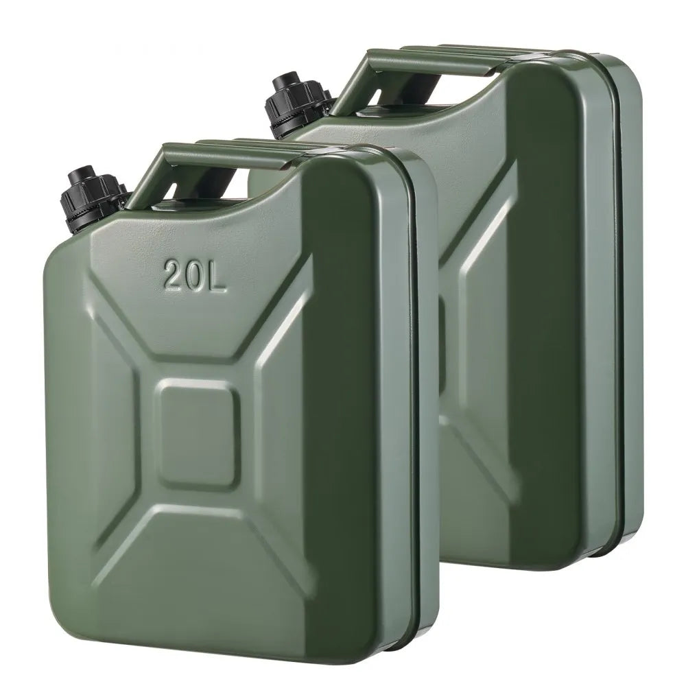 Newly Upgraded Oil-Tight！VEVOR Metal Fuel Container, 5.3 Gallon, Fuel Jerry Can with Spout and Comfort Handle, 6 L/min Max Flow Rate, Leakproof & Corrosion-resistant Metal Gas Tank Most Cars Motorcycle ATV UTV, Green, 2 Packs