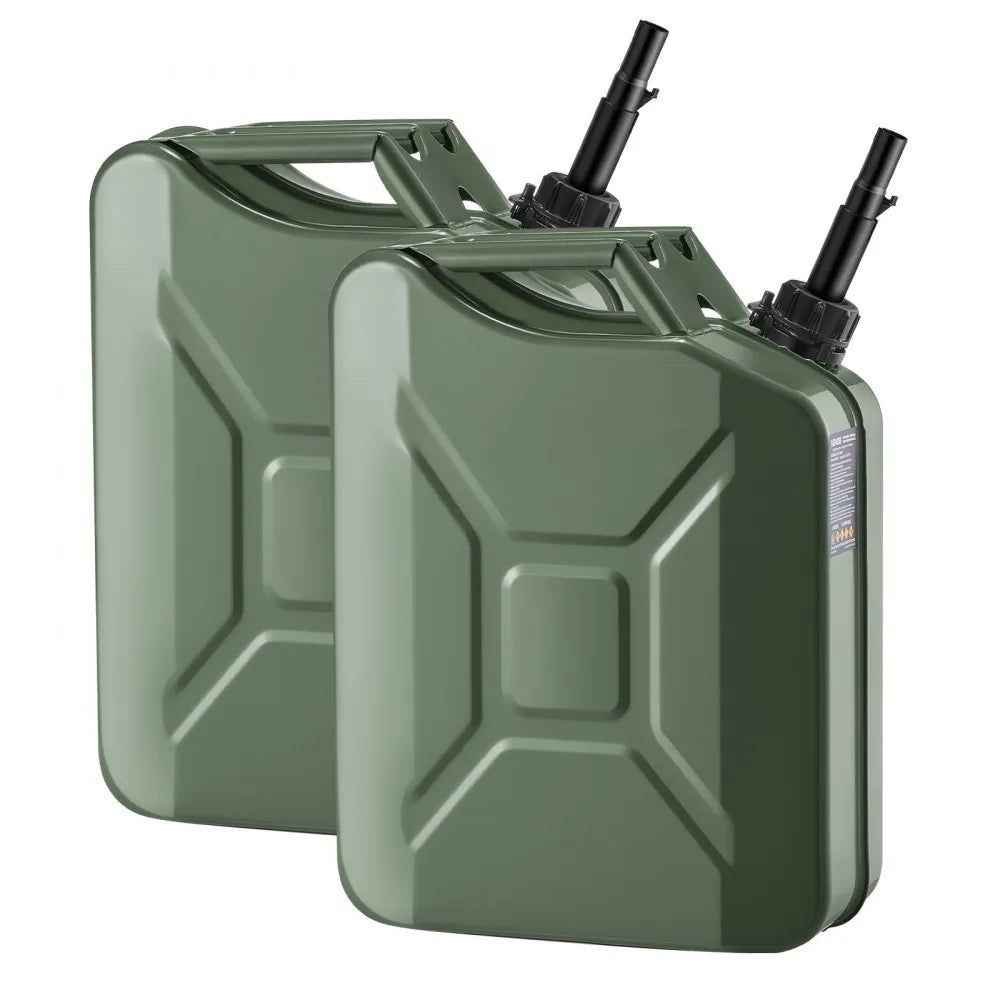Newly Upgraded Oil-Tight！VEVOR Metal Fuel Container, 5.3 Gallon, Fuel Jerry Can with Spout and Comfort Handle, 6 L/min Max Flow Rate, Leakproof & Corrosion-resistant Metal Gas Tank Most Cars Motorcycle ATV UTV, Green, 2 Packs