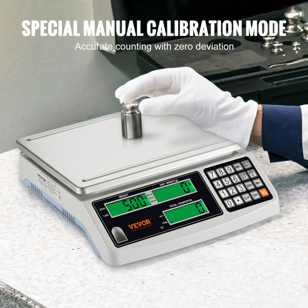 VEVOR Industrial Counting Scale, 30 kg x 1 g, Digital Scale for Parts and Coins, g/kg/lb Units, Electronic Gram Scale Inventory Piece Counting Scale Kitchen Jewelry Counting Scale with 3 LCD Screens
