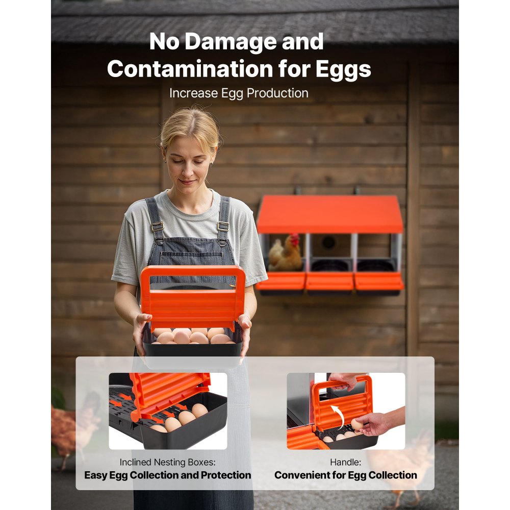 VEVOR Chicken Nest Box, 3-Compartment, 15 to 30 in Stable & Corrosion-Resistant Metal Nesting Boxes with Inclined Nesting Boxes, Bottom Holes & Resting Platform, Fit for Different Chicken Breeds