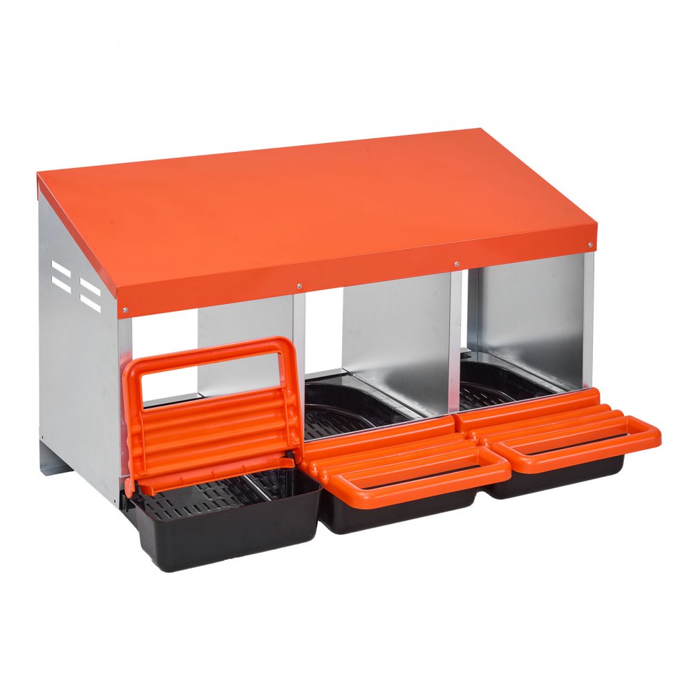 VEVOR Chicken Nest Box, 3-Compartment, 15 to 30 in Stable & Corrosion-Resistant Metal Nesting Boxes with Inclined Nesting Boxes, Bottom Holes & Resting Platform, Fit for Different Chicken Breeds
