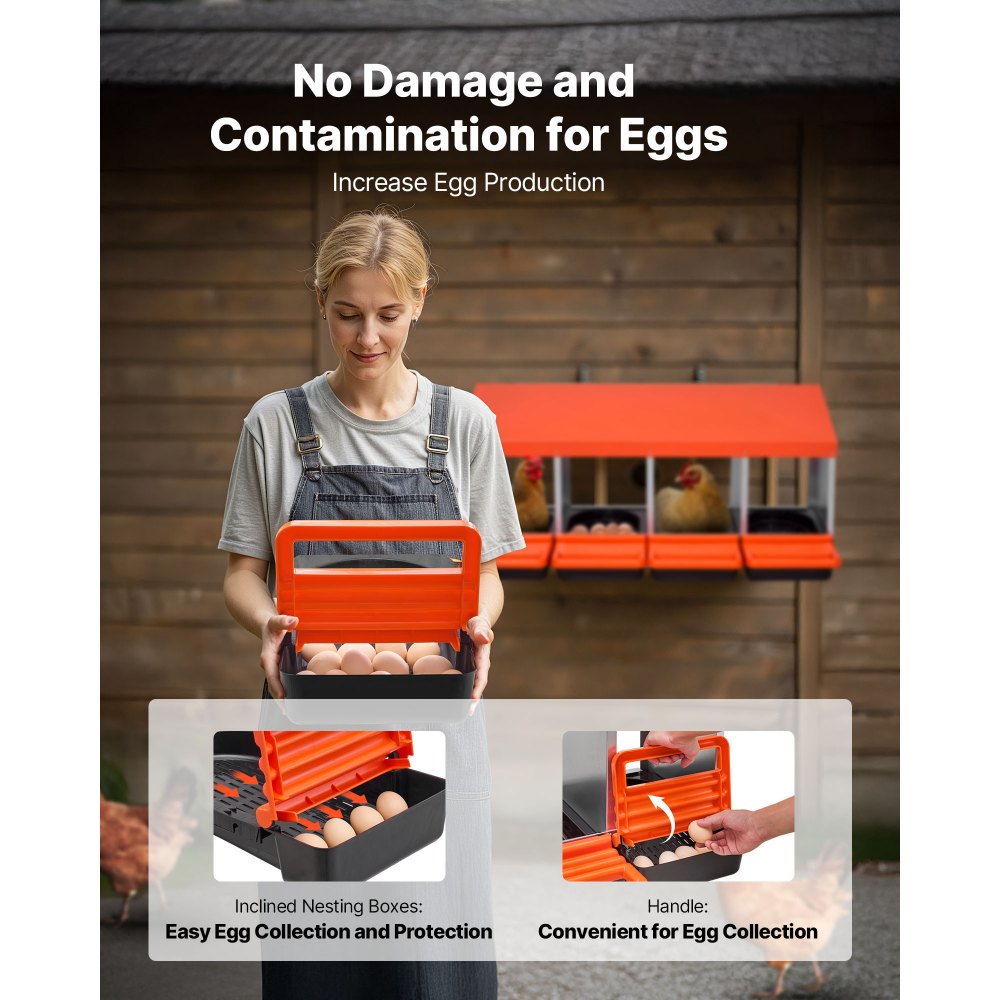 VEVOR Chicken Nest Box, 4-Compartment, 15 to 30 in Stable & Corrosion-Resistant Metal Nesting Boxes with Inclined Nesting Boxes, Bottom Holes & Resting Platform, Fit for Different Chicken Breeds
