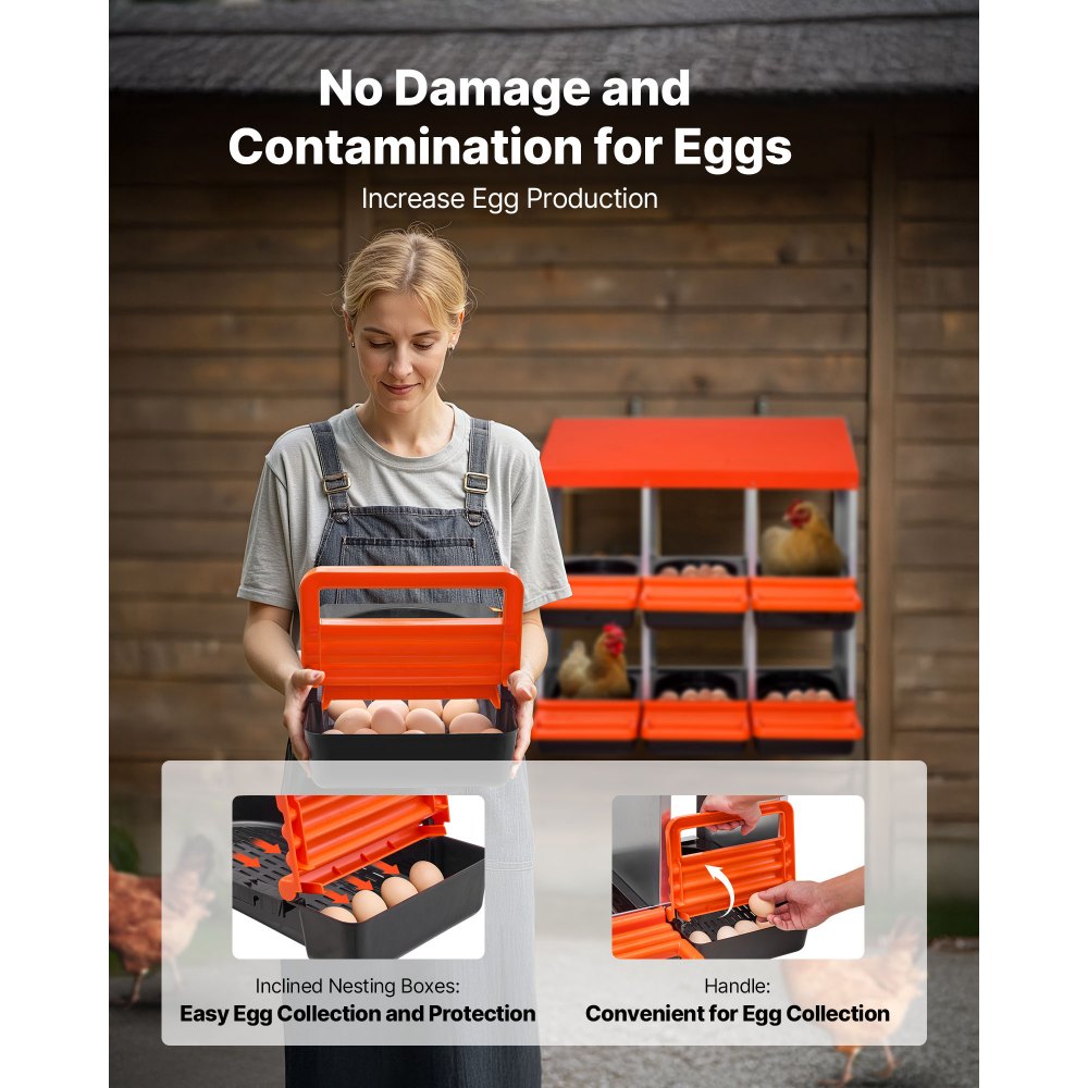 VEVOR 2 Tiers Chicken Nesting Boxes, 6 Compartments, Metal Egg Laying Boxes with Protective Collection Lids, Roll Out Nesting Box, Easy to Assemble, Ideal for Hens, Ducks, Chickens, and Other Poultry