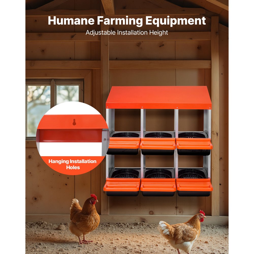 VEVOR 2 Tiers Chicken Nesting Boxes, 6 Compartments, Metal Egg Laying Boxes with Protective Collection Lids, Roll Out Nesting Box, Easy to Assemble, Ideal for Hens, Ducks, Chickens, and Other Poultry
