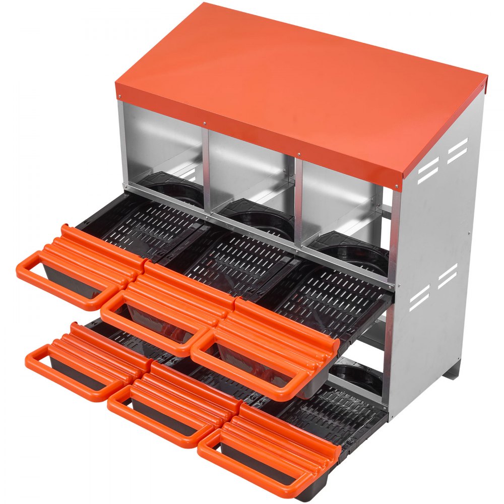 VEVOR Chicken Nest Box, 6-Compartment, 30 to 45 in Stable & Corrosion-Resistant Metal Nesting Boxes with Inclined Nesting Boxes, Bottom Holes & Resting Platform, Fit for Different Chicken Breeds