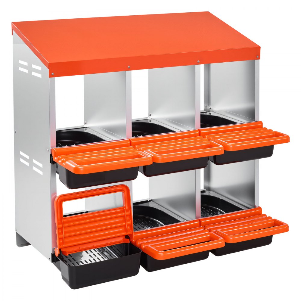 VEVOR Chicken Nest Box, 6-Compartment, 30 to 45 in Stable & Corrosion-Resistant Metal Nesting Boxes with Inclined Nesting Boxes, Bottom Holes & Resting Platform, Fit for Different Chicken Breeds