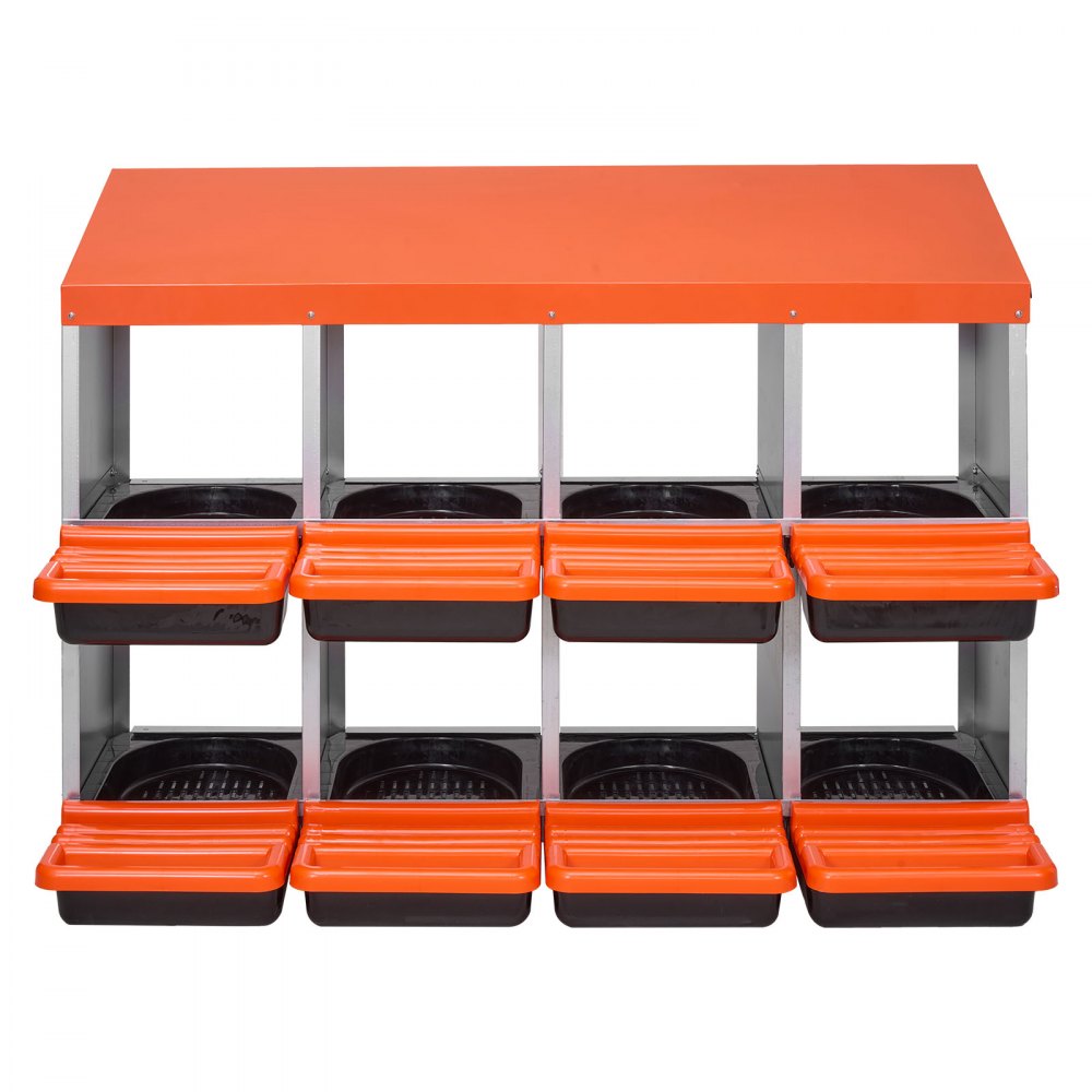 VEVOR 2 Tiers Chicken Nesting Boxes, 8 Compartments, Metal Egg Laying Boxes with Protective Collection Lids, Roll Out Nesting Box, Easy to Assemble, Ideal for Hens, Ducks, Chickens, and Other Poultry