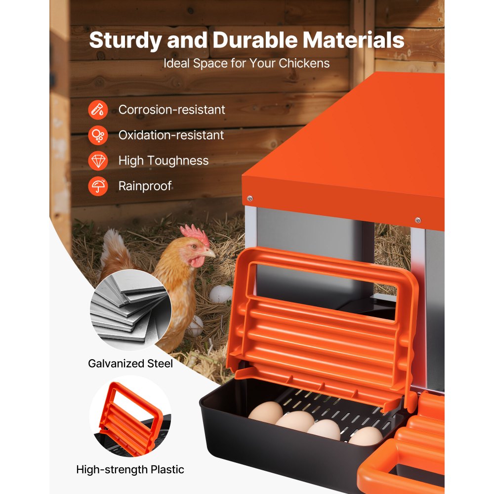 VEVOR Chicken Nest Box, 8-Compartment, 30 to 45 in Stable & Corrosion-Resistant Metal Nesting Boxes with Inclined Nesting Boxes, Bottom Holes & Resting Platform, Fit for Different Chicken Breeds