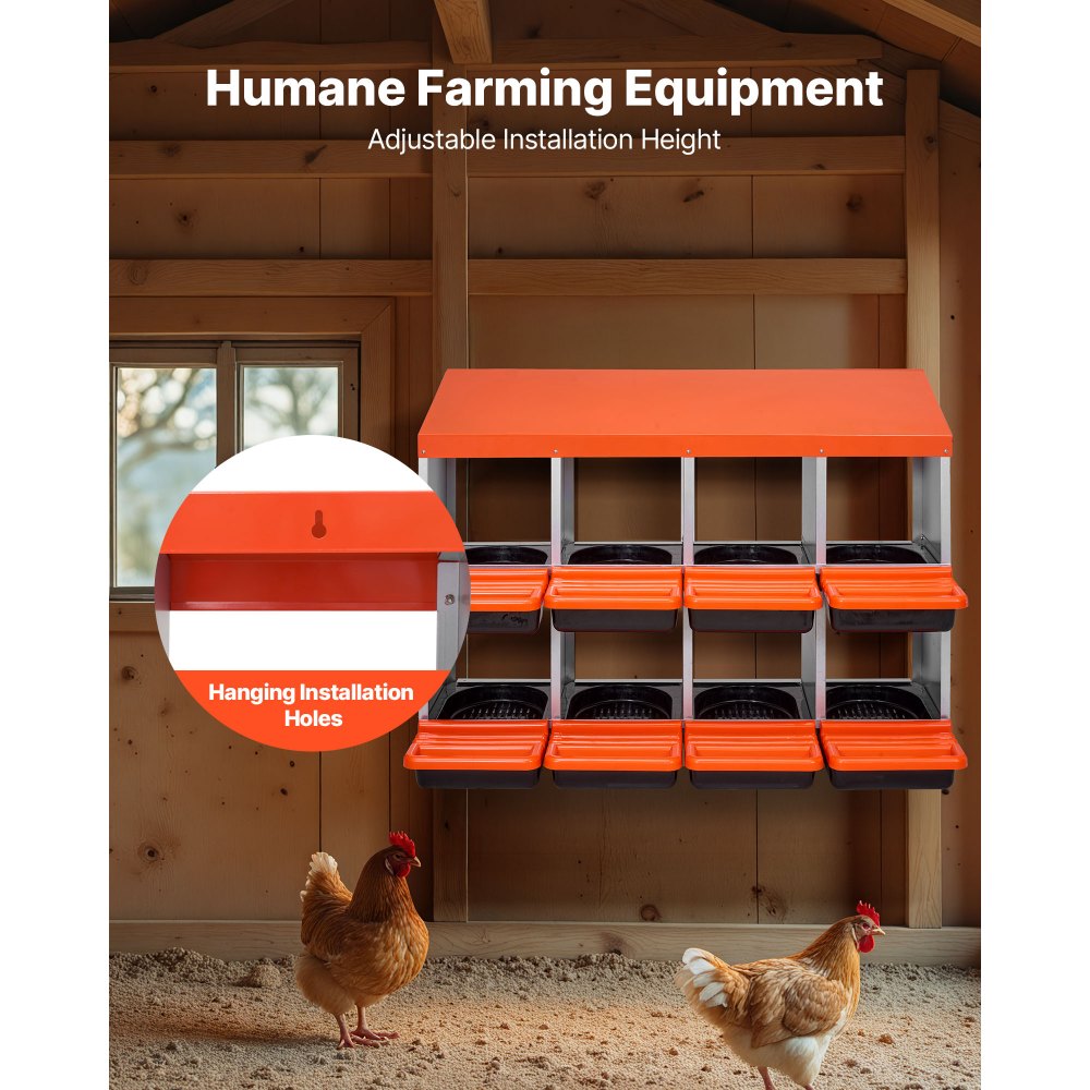 VEVOR Chicken Nest Box, 8-Compartment, 30 to 45 in Stable & Corrosion-Resistant Metal Nesting Boxes with Inclined Nesting Boxes, Bottom Holes & Resting Platform, Fit for Different Chicken Breeds