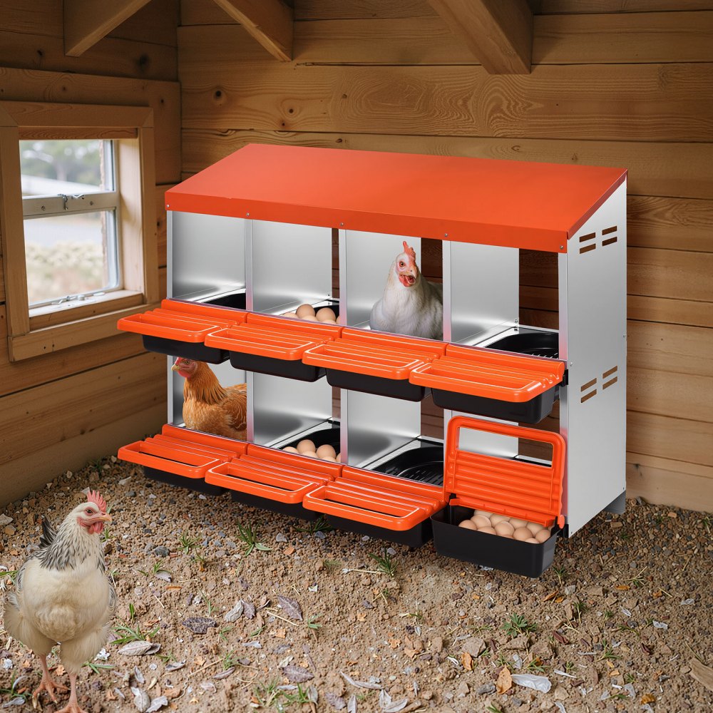 VEVOR Chicken Nest Box, 8-Compartment, 30 to 45 in Stable & Corrosion-Resistant Metal Nesting Boxes with Inclined Nesting Boxes, Bottom Holes & Resting Platform, Fit for Different Chicken Breeds
